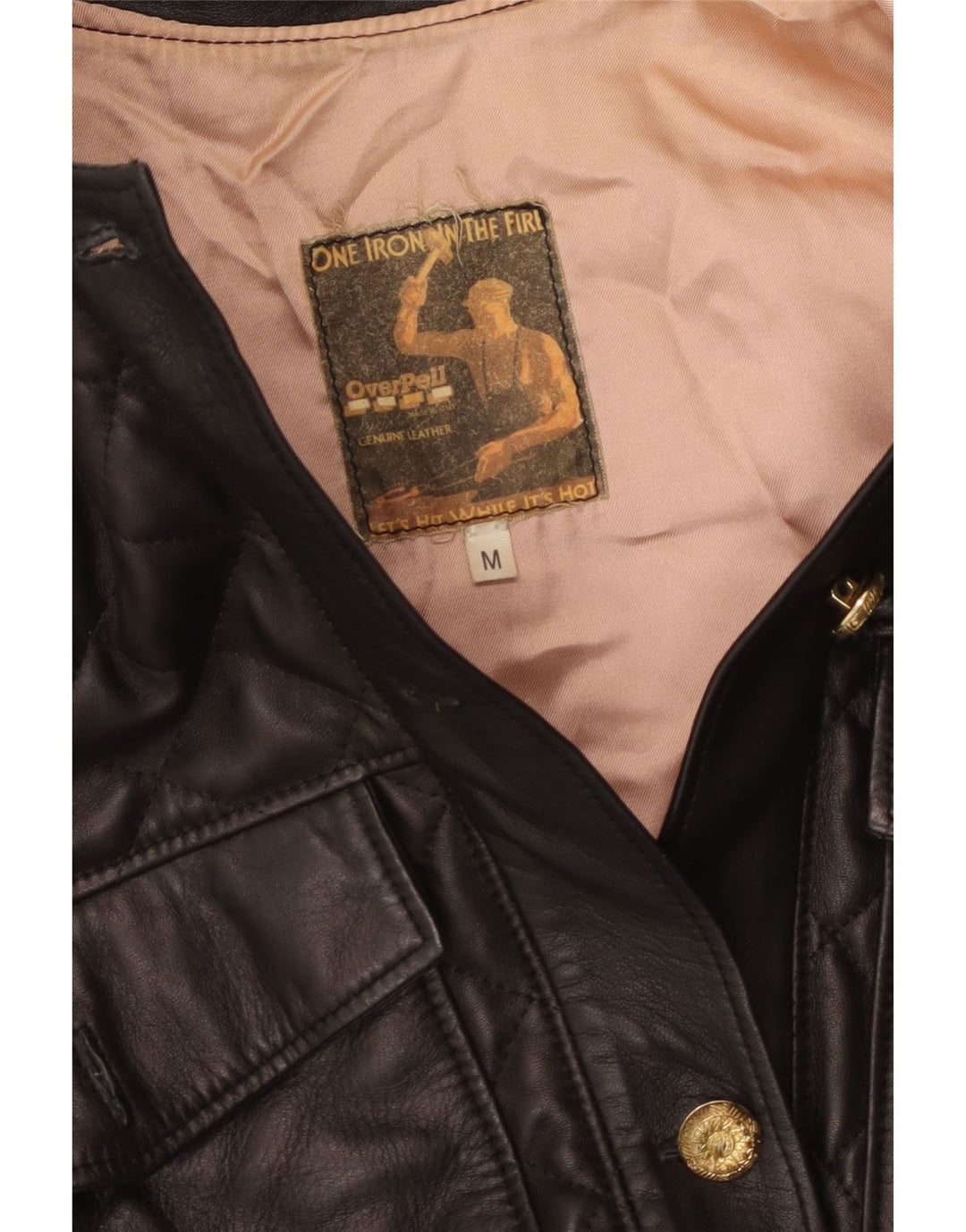 Veste en cuir femme vintage UK 14 Cuir noir moyen