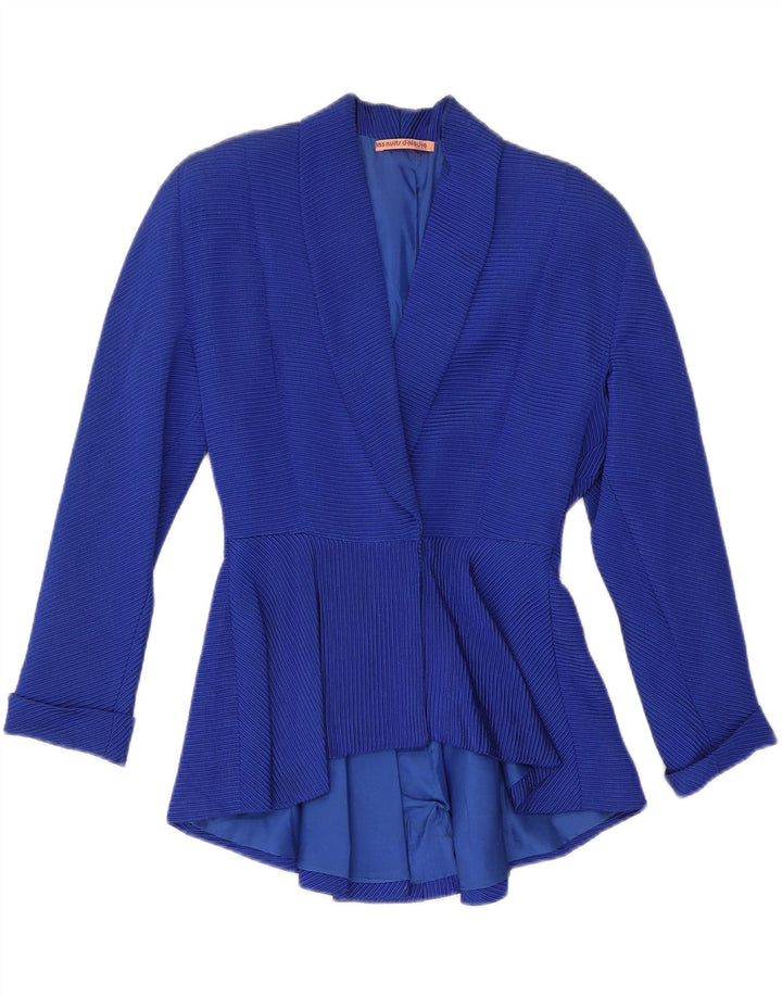 VINTAGE Veste blazer femme UK 12 Coton à fines rayures bleu moyen