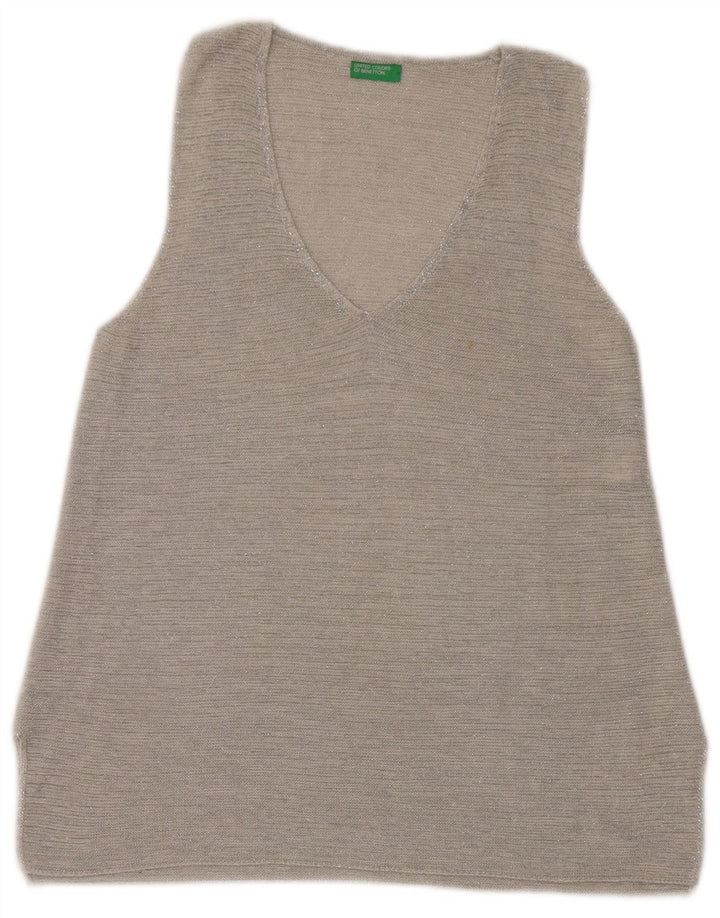 Benetton Débardeur Femme UK 14 Large Gris Coton