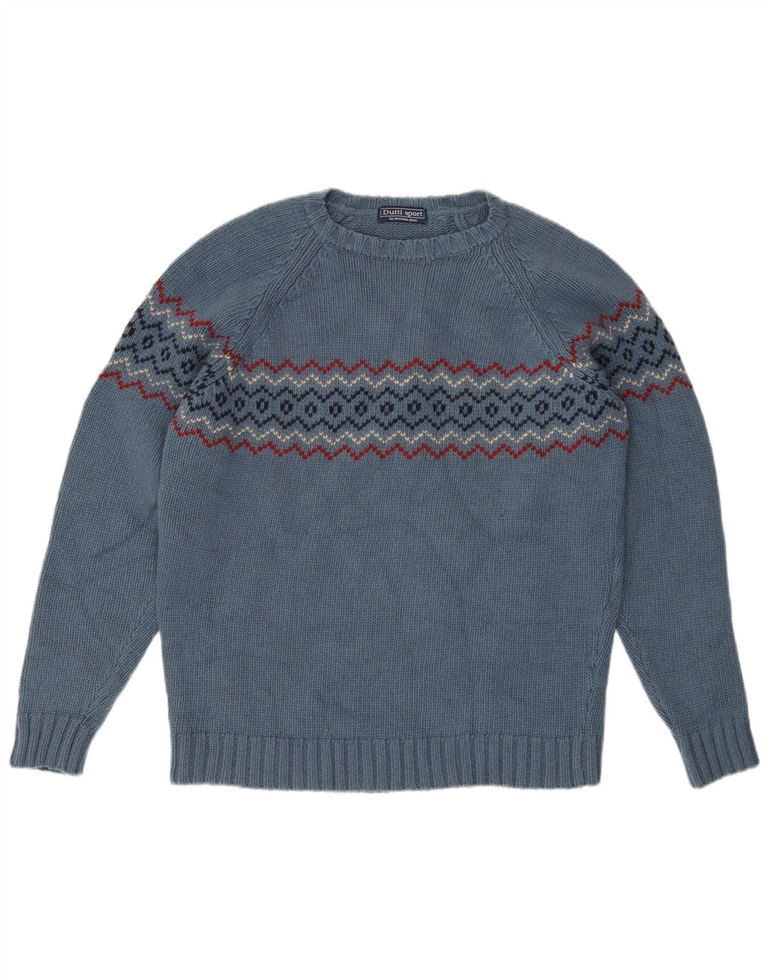 Massimo Dutti Pull à col rond pour homme en laine Fair Isle bleue