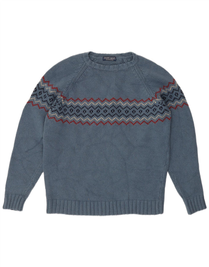 Massimo Dutti Pull à col rond pour homme en laine Fair Isle bleue