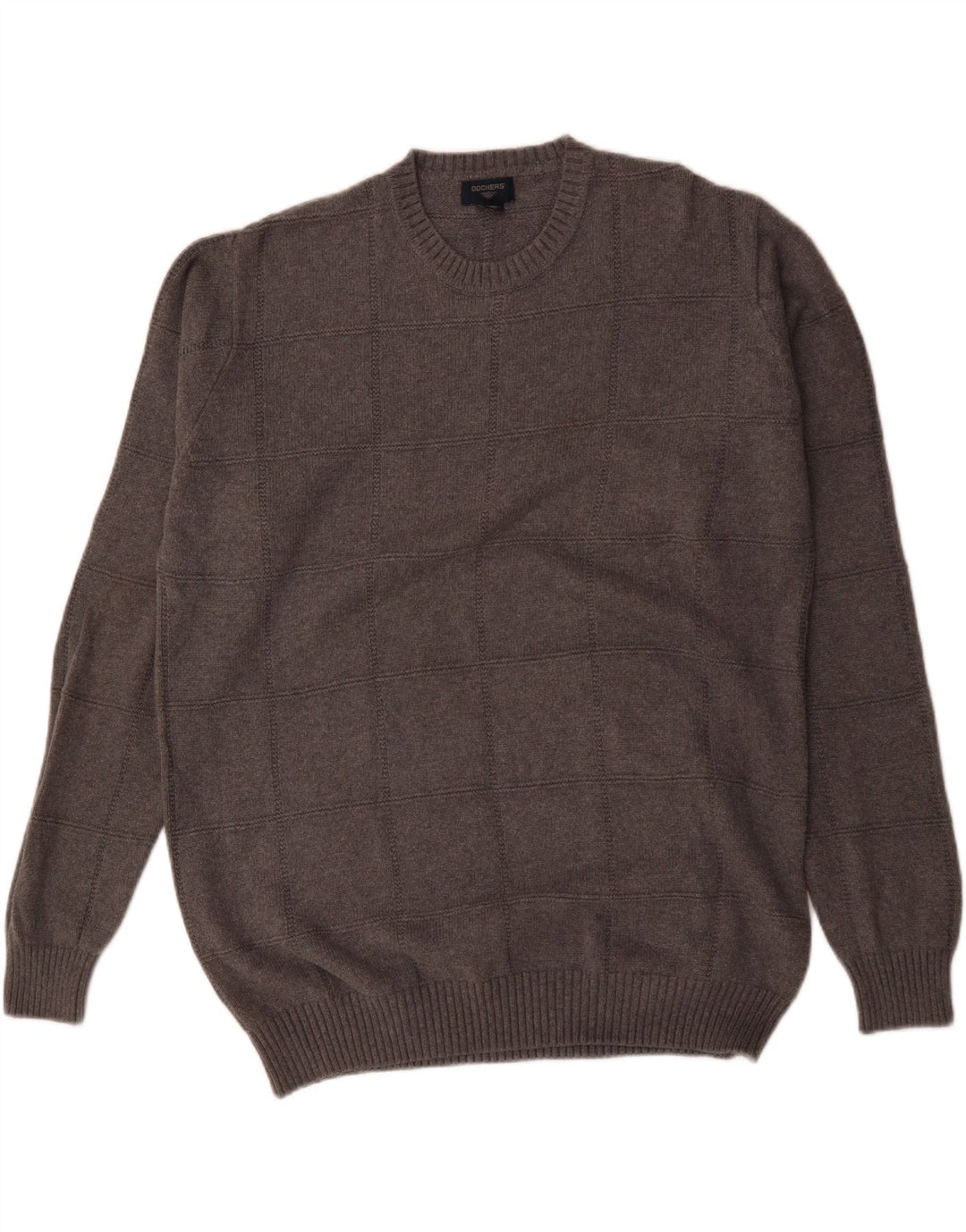 Dockers Pull à col rond pour homme en coton à carreaux gris