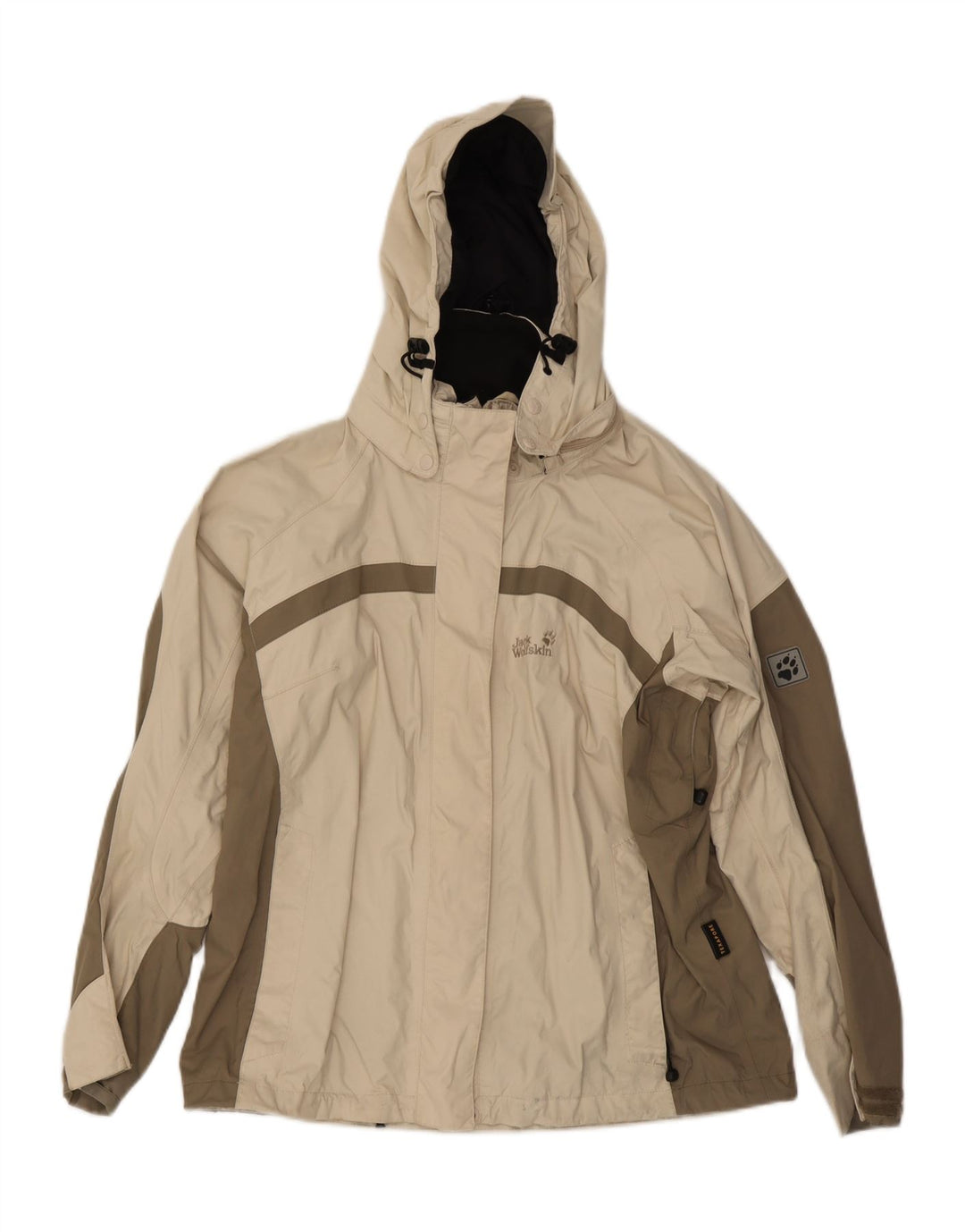 JACK WOLFSKIN Veste de pluie à capuche pour femme UK 16 Large Beige Colourblock