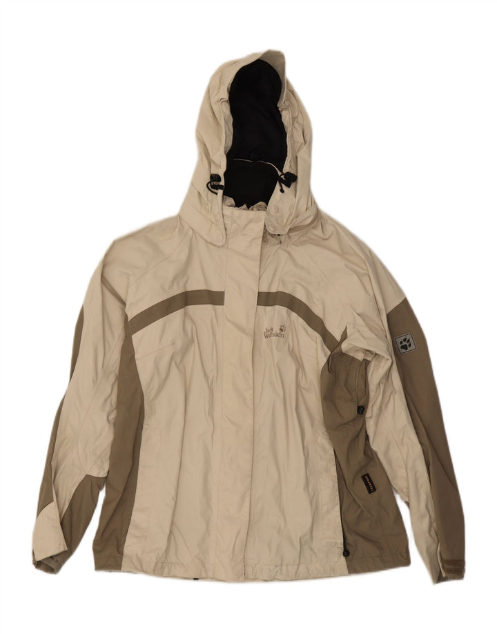 JACK WOLFSKIN Veste de pluie à capuche pour femme UK 16 Large Beige Colourblock