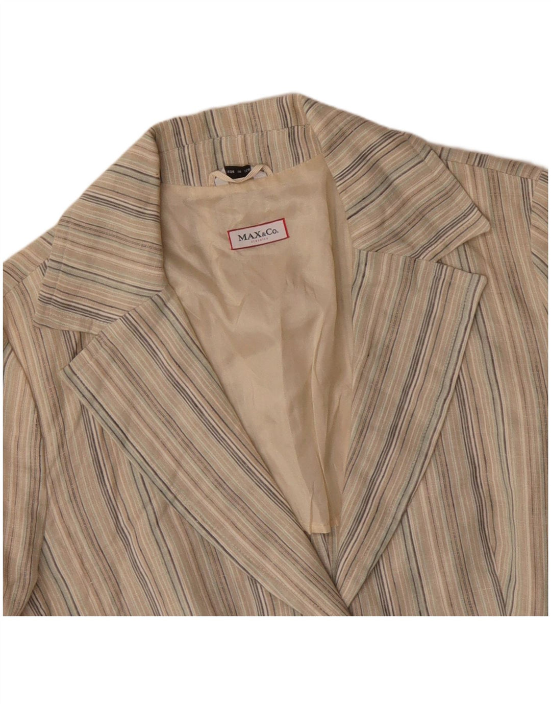 MAX & CO. Veste blazer à 2 boutons pour femme UK 16 Grand lin rayé beige