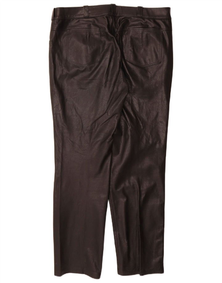 Pantalon droit en cuir femme vintage W36 L31 Noir