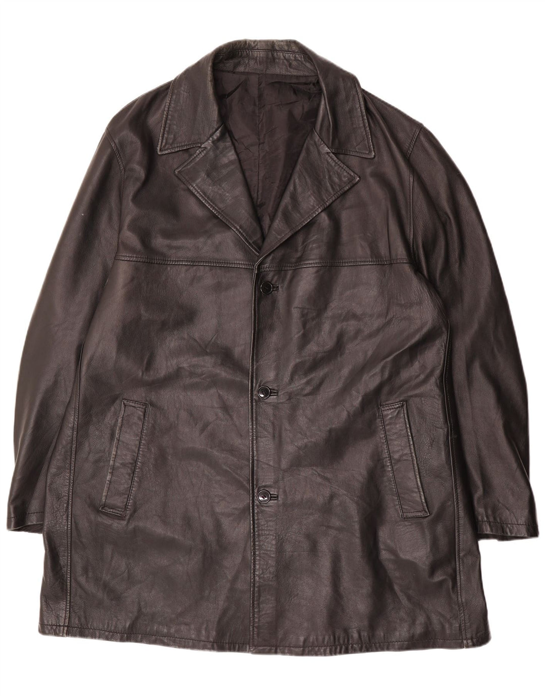 vintage Mens Leather Coat Taille 62 4XL Cuir Noir