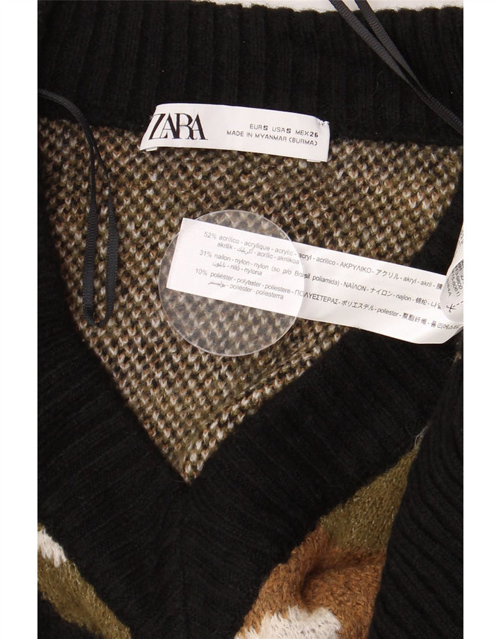 Zara Pull col V pour femme UK 10 Petit camouflage multicolore