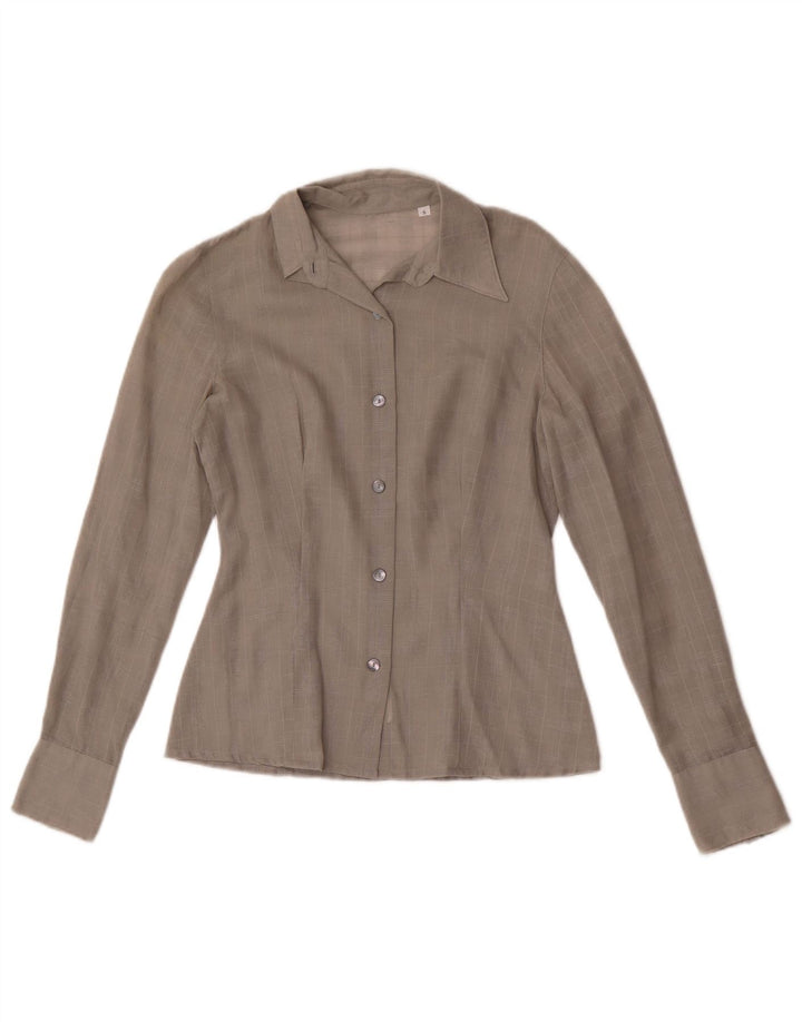 chemise femme vintage UK 10 Petit coton à carreaux gris