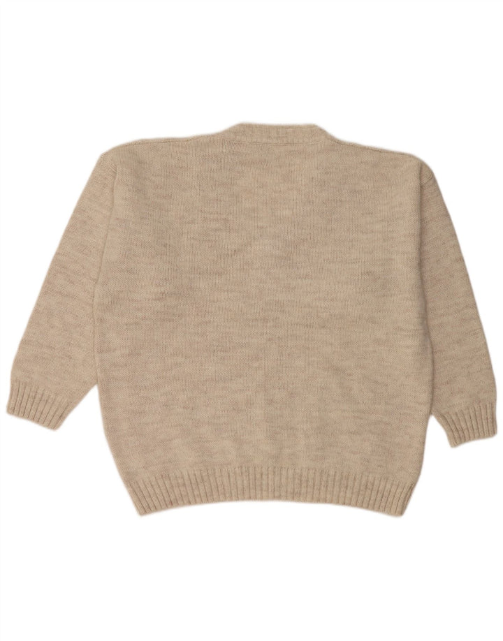 vintage Homme Col V Pull Pull XL Beige Laine