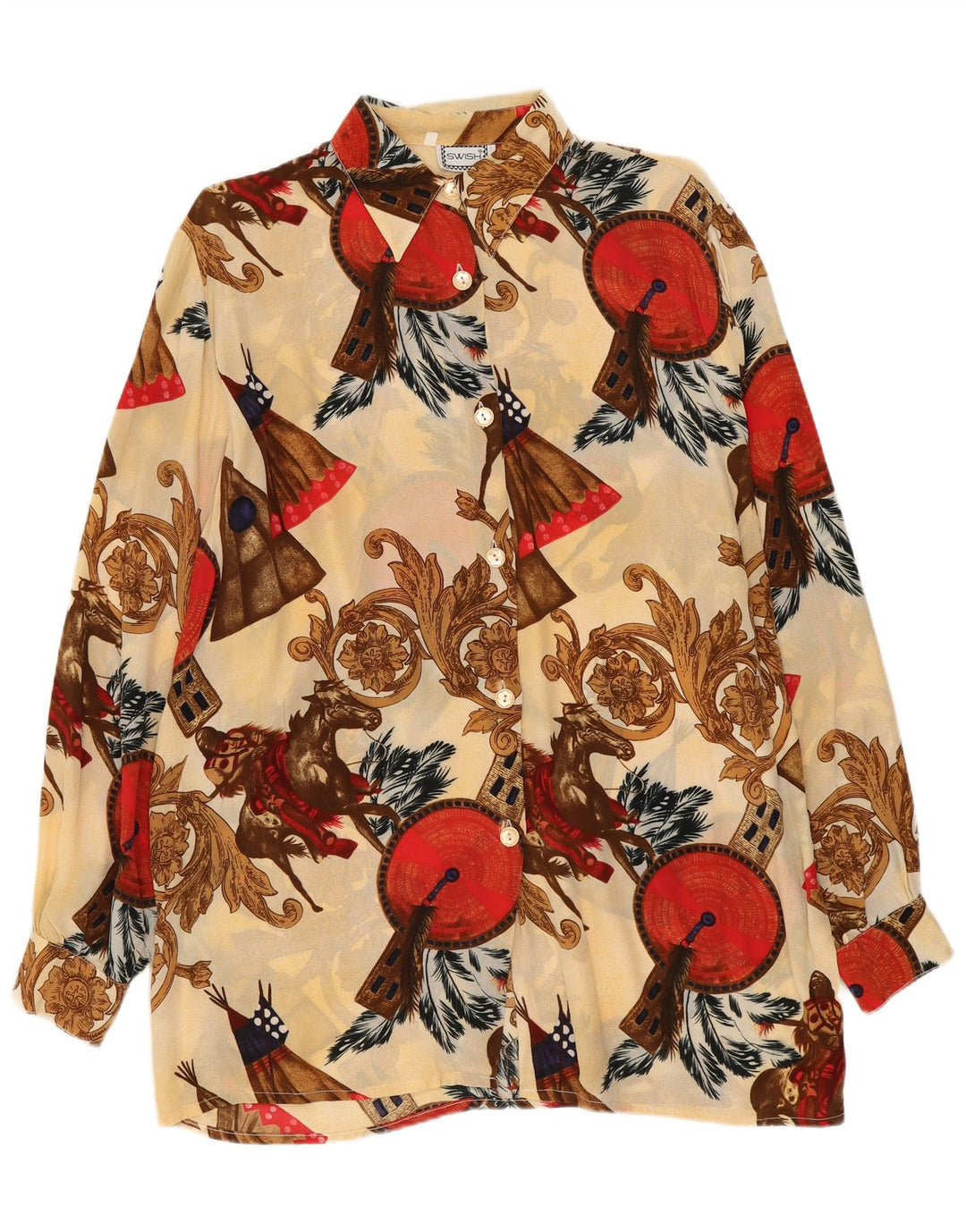 Swish Chemisier long à motif abstrait pour femme UK 10 Petit Beige