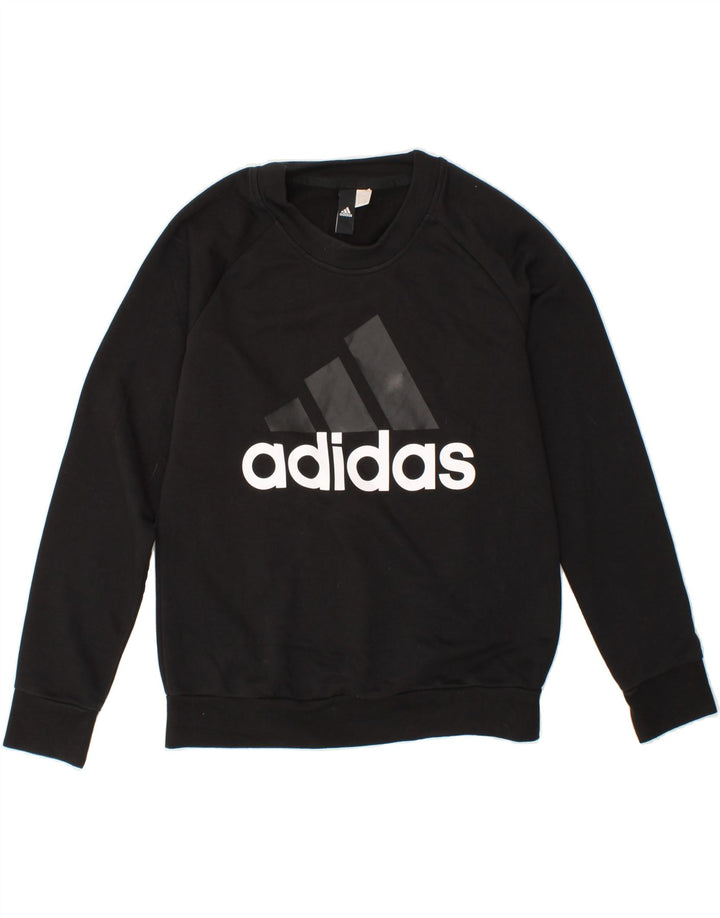 ADIDAS Mens Graphic Sweatshirt Jumper Small Black Vintage Adidas and Second-Hand Adidas from Messina Hembry 