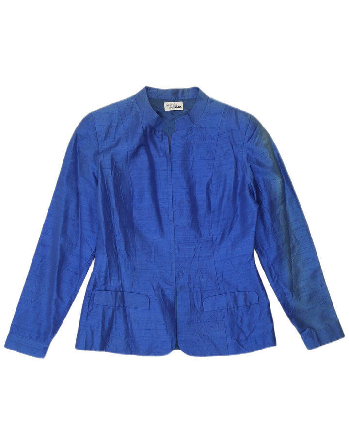 Veste Blazer Femme Vintage UK 12 Soie Bleu Moyen