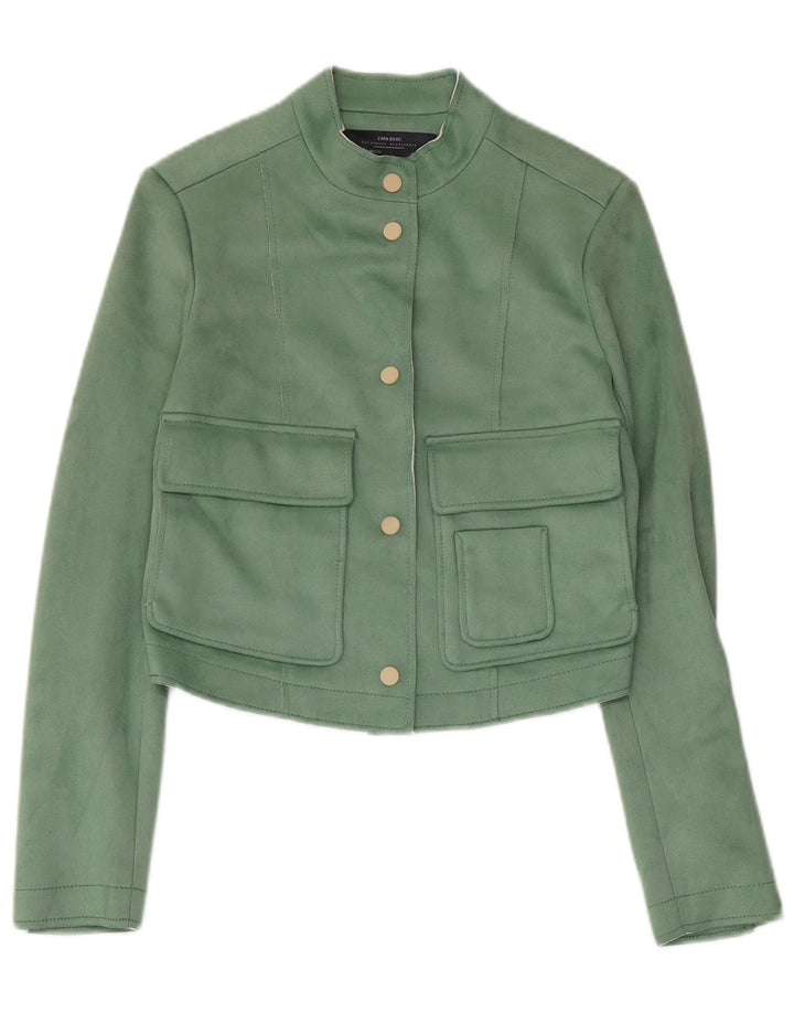 Zara Womens Crop Bomber Jacket UK 6 XS Vert Polyester