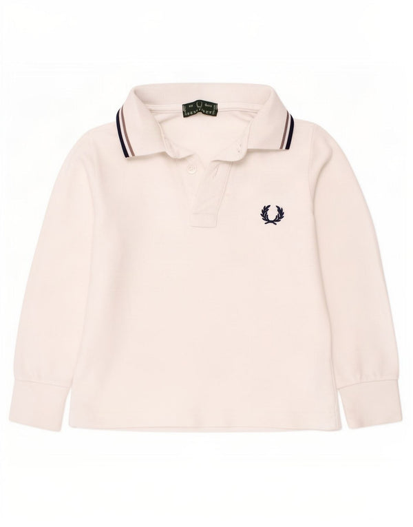 Fred Perry Polo à manches longues pour garçon 3-4 ans en coton rayé blanc