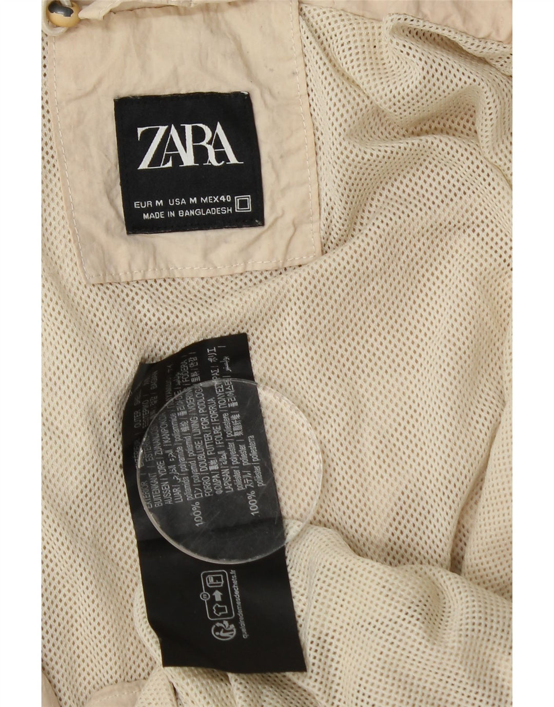 Zara Veste de pluie surdimensionnée à capuche pour femme UK 14 Beige moyen
