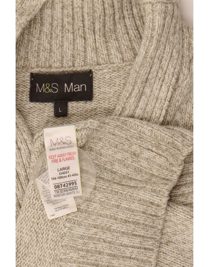 Marks & Spencer Pull à col châle pour homme, grand, gris, acrylique
