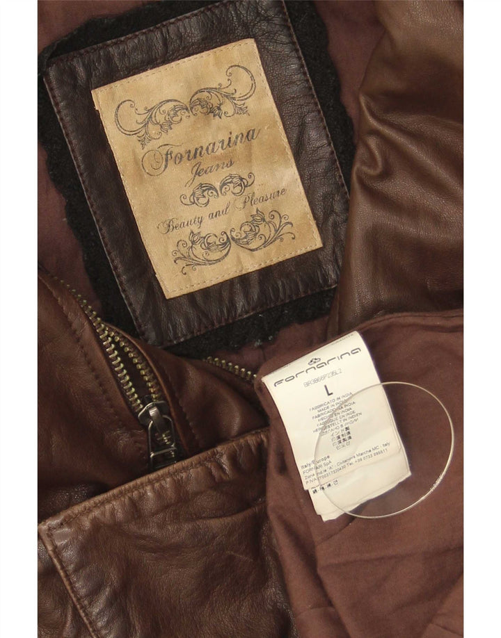 Fornarina Veste en cuir militaire pour femme UK 14 Large Marron