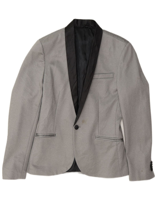 Zara Veste Blazer 1 Bouton Homme UK 36 Petit Gris Polyester