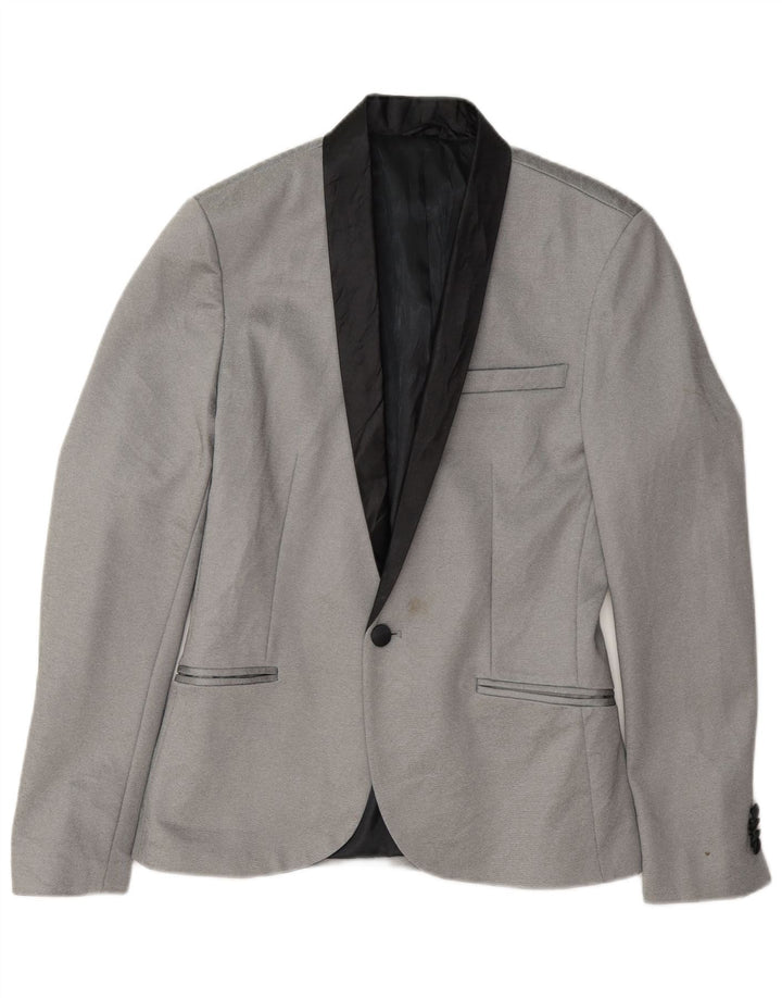 Zara Veste Blazer 1 Bouton Homme UK 36 Petit Gris Polyester