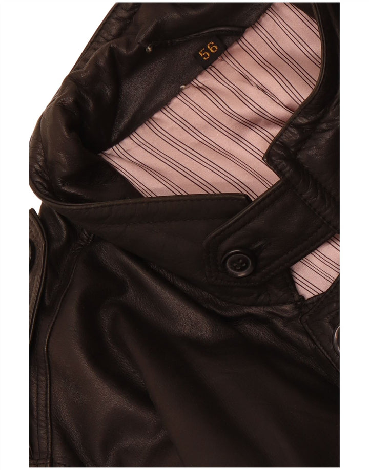 Manteau en cuir militaire vintage pour hommes IT 56 3XL Noir