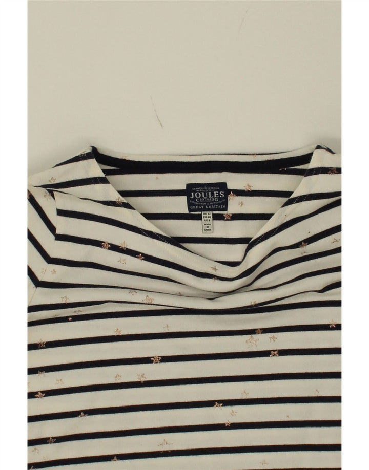JOULES Womens Top Long Sleeve UK 12 Medium White Striped Vintage Joules and Second-Hand Joules from Messina Hembry 