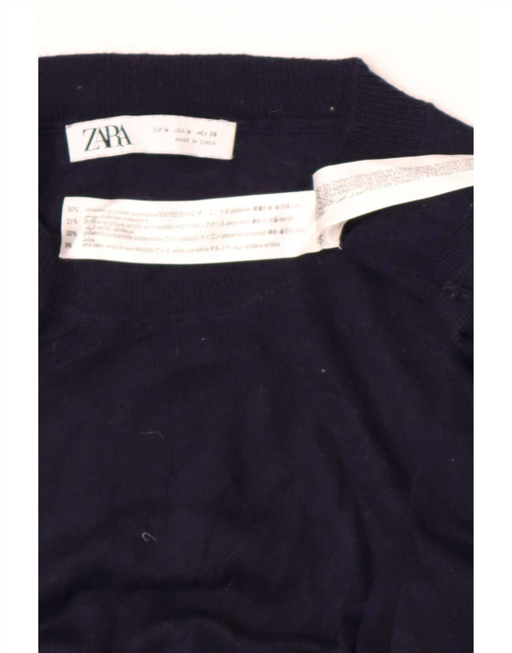 Zara Femme Maxi Robe Pull à Manches Longues UK 14 Moyen Bleu Marine Polyester