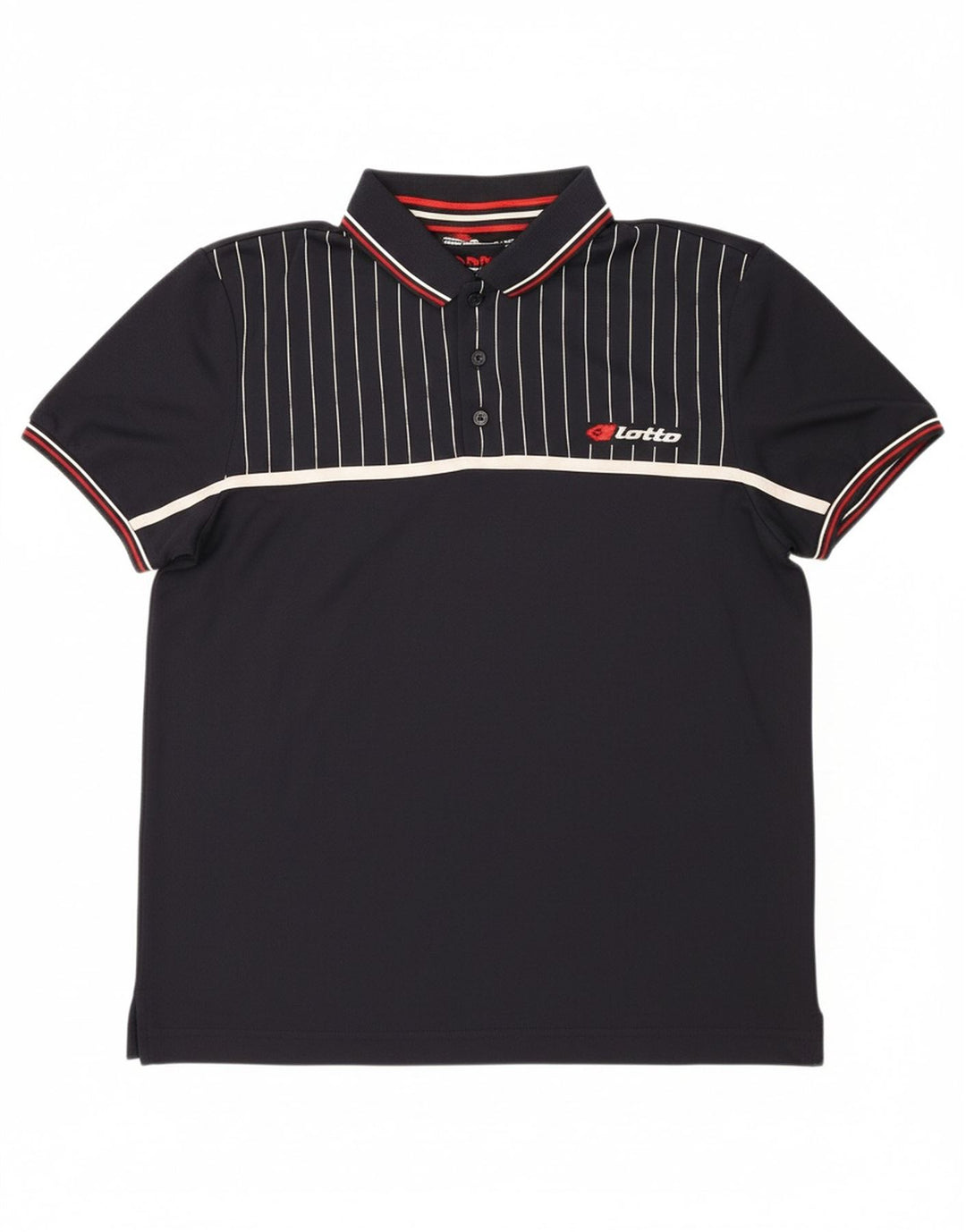 LOTTO Mens Polo Shirt Large Navy Blue Striped Polyester