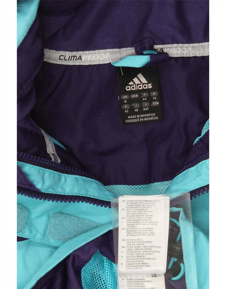 Adidas Clima Proof imperméable à capuche pour femme UK 16 Large Bleu Polyester