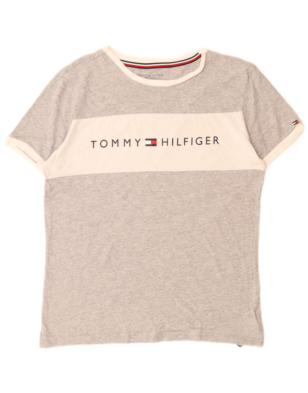 TOMMY HILFIGER T-Shirt Graphique Homme Petit Gris Colorblock Coton