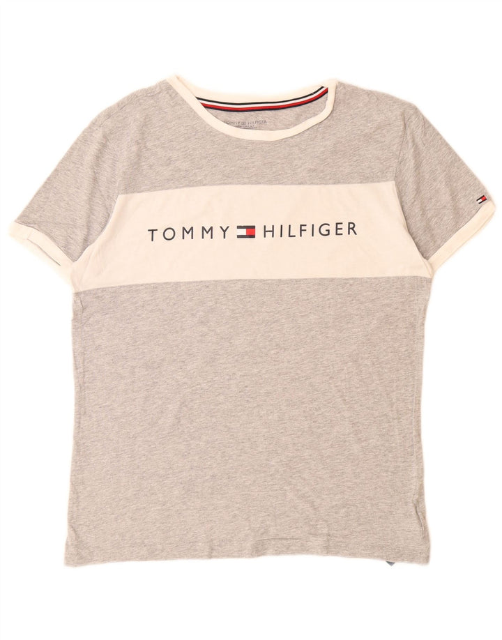 TOMMY HILFIGER T-Shirt Graphique Homme Petit Gris Colorblock Coton
