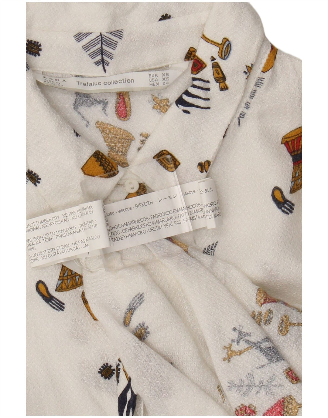 Zara Chemise transparente pour femme UK 6 XS Viscose géométrique blanche