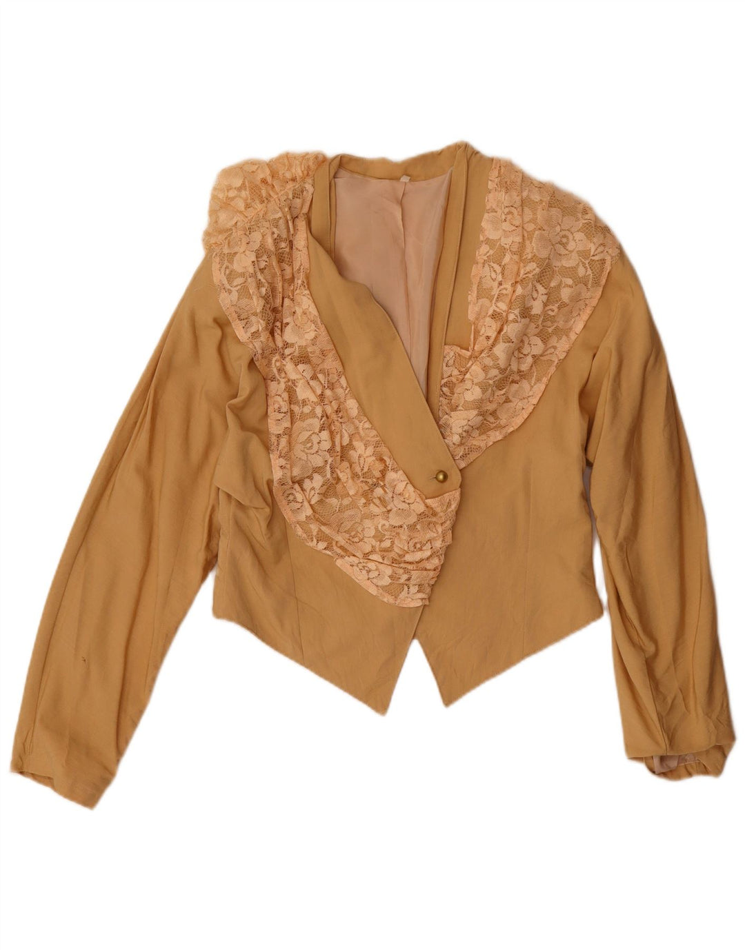 Veste Boléro Femme Vintage UK 14 Laine Florale Beige Moyenne
