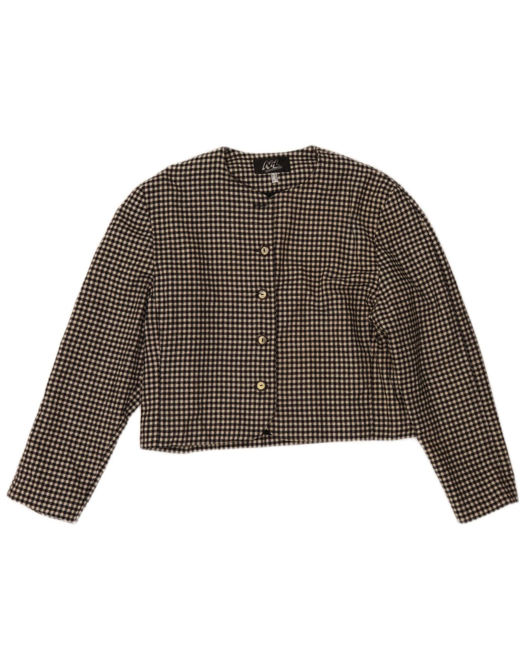 veste boléro femme vintage UK 12 laine pied-de-poule noir moyen