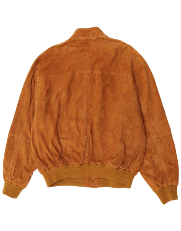 vintage Mens Suede Bomber Jacket IT 54 2XL Cuir Marron
