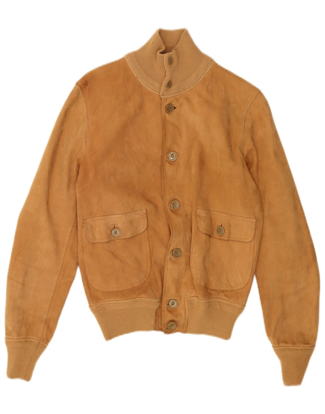 vintage Mens Suede Bomber Jacket UK 36 Petit Cuir Brun