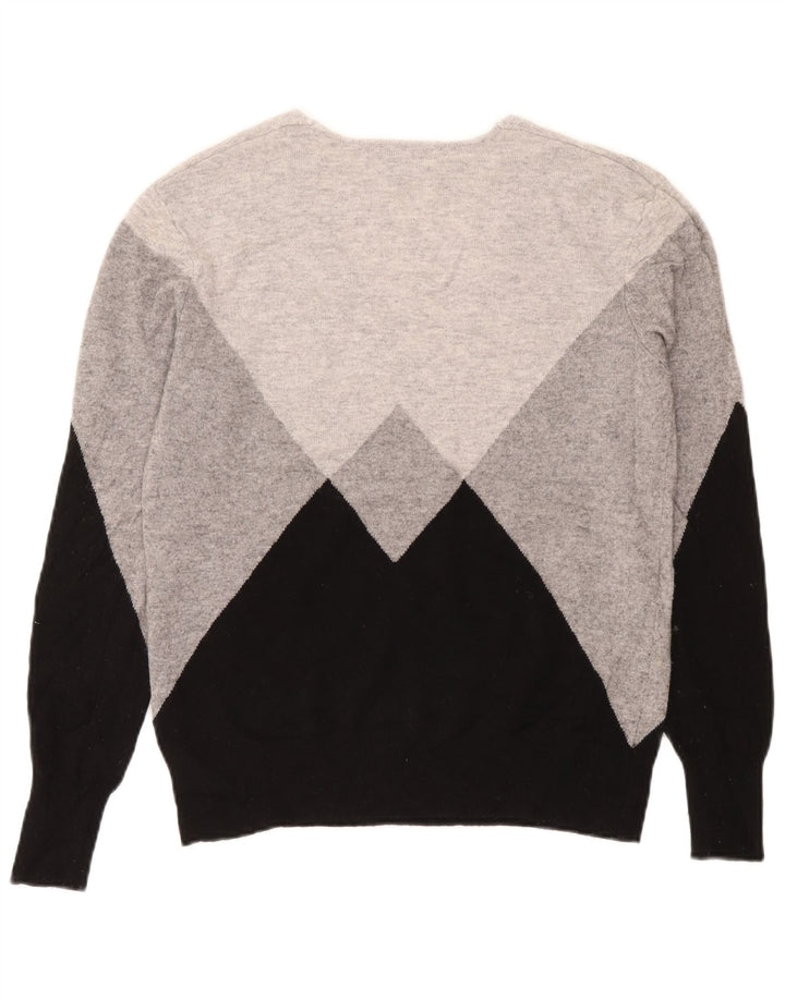 Reiss Pull col V pour femme UK 44 Laine color block Gris moyen