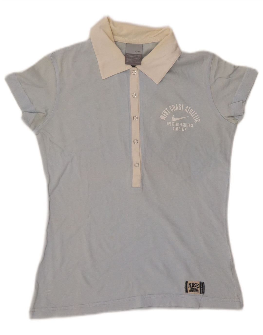 NIKE Polo Femme UK 10/12 Bleu Moyen Colourblock