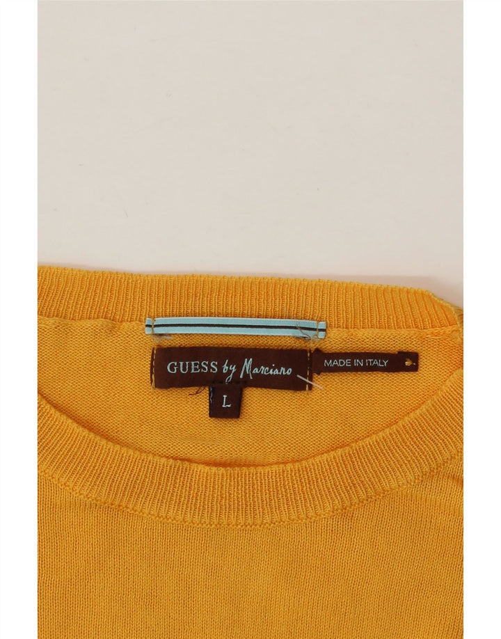 GUESS Mens Crew Neck Jumper Sweater Large Yellow Argyle/Diamond Cotton Vintage Guess and Second-Hand Guess from Messina Hembry 