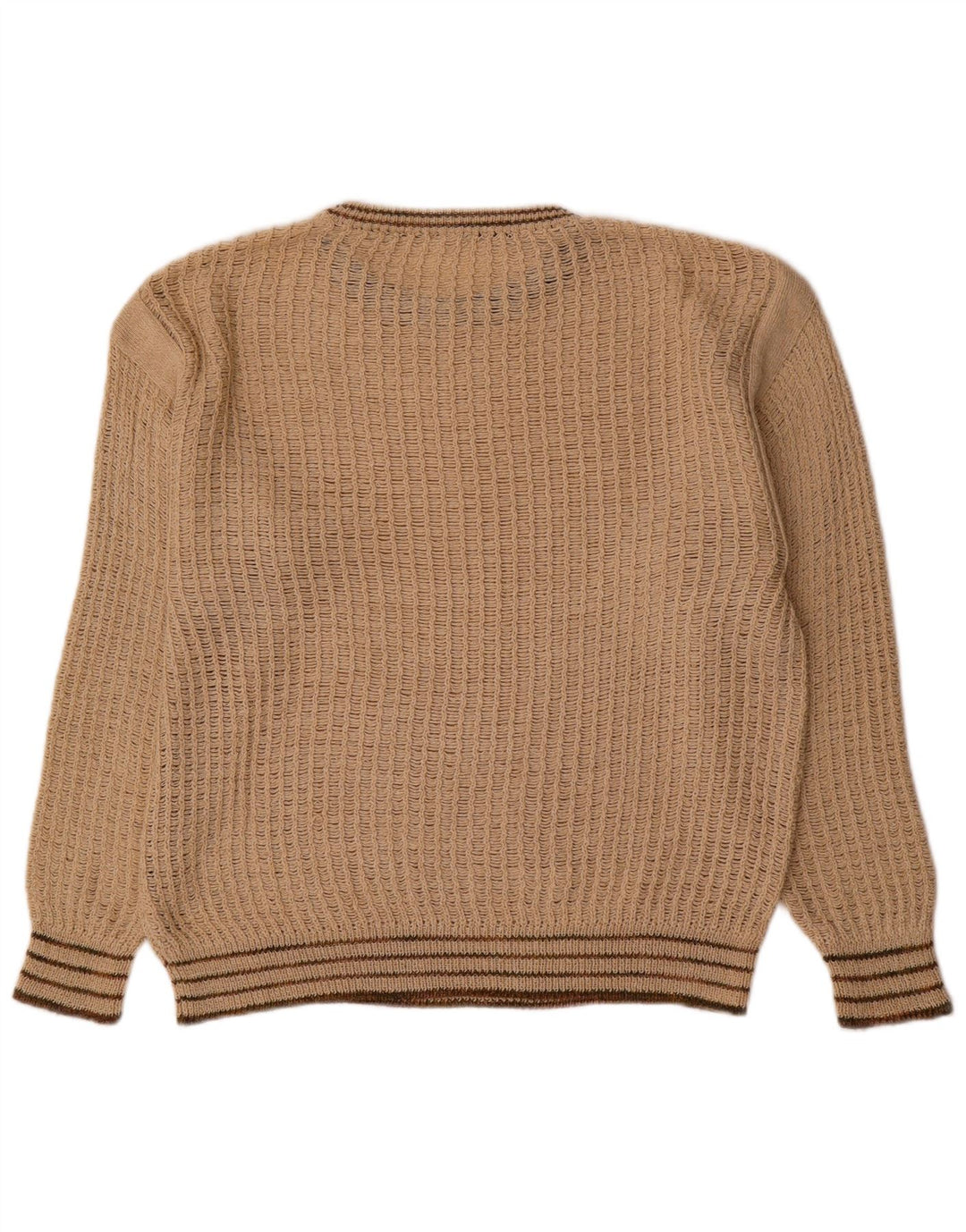 vintage Mens Boat Neck Jumper Pull Moyen Beige Rayé