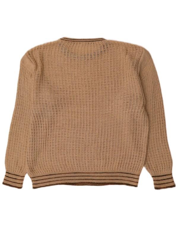 vintage Mens Boat Neck Jumper Pull Moyen Beige Rayé