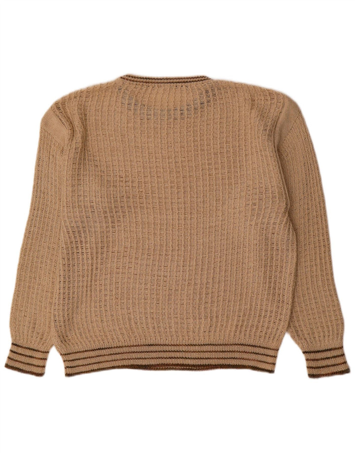vintage Mens Boat Neck Jumper Pull Moyen Beige Rayé