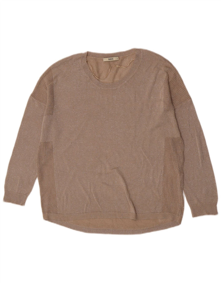 Oasis Pull surdimensionné à col bateau pour femme UK 14 Beige moyen moucheté