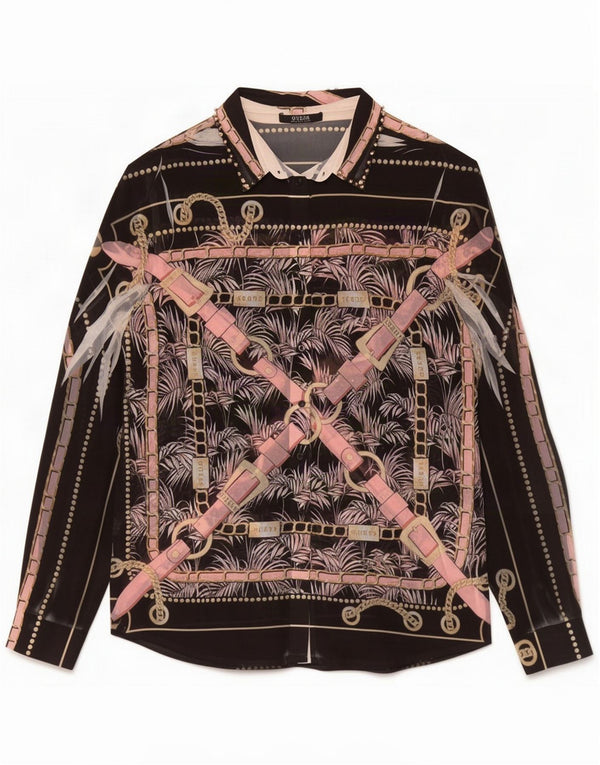 Guess Chemisier à motif abstrait pour femme UK 8 Petit Noir Polyester