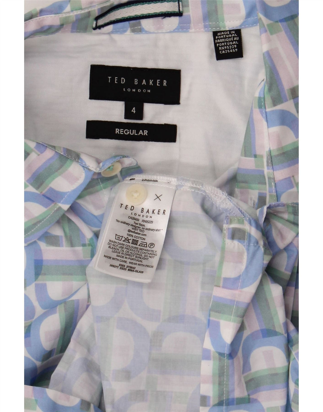Ted Baker Chemise régulière à manches courtes pour homme Taille 4 Grand Bleu Géométrique