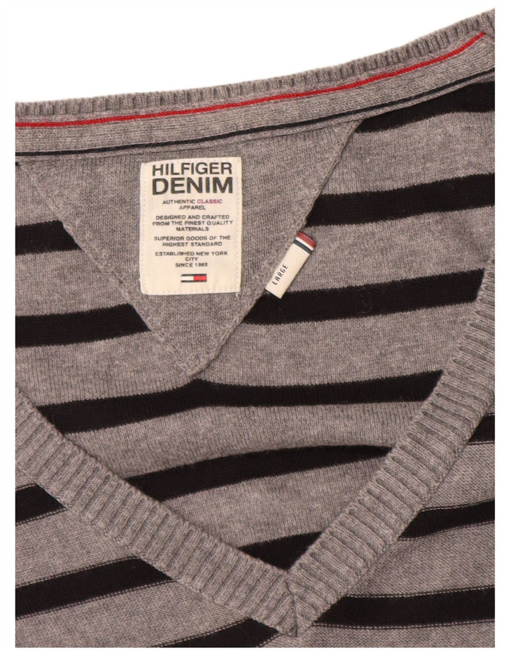 TOMMY HILFIGER Robe pull à manches 3/4 pour femme UK 14 Large Gris Rayé