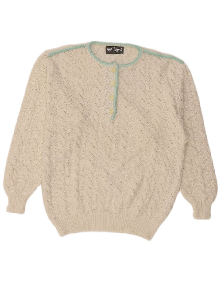 VINTAGE Femme Crew Neck Jumper Pull IT 46 Grand Coton Blanc