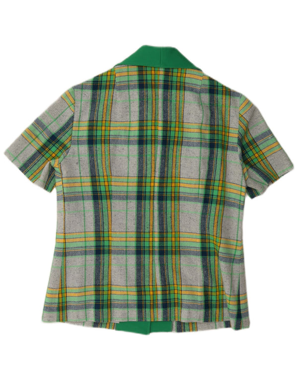 vintage Femme Chemise À Manches Courtes Blouse IT 40 Petit Carreau Vert Polyester