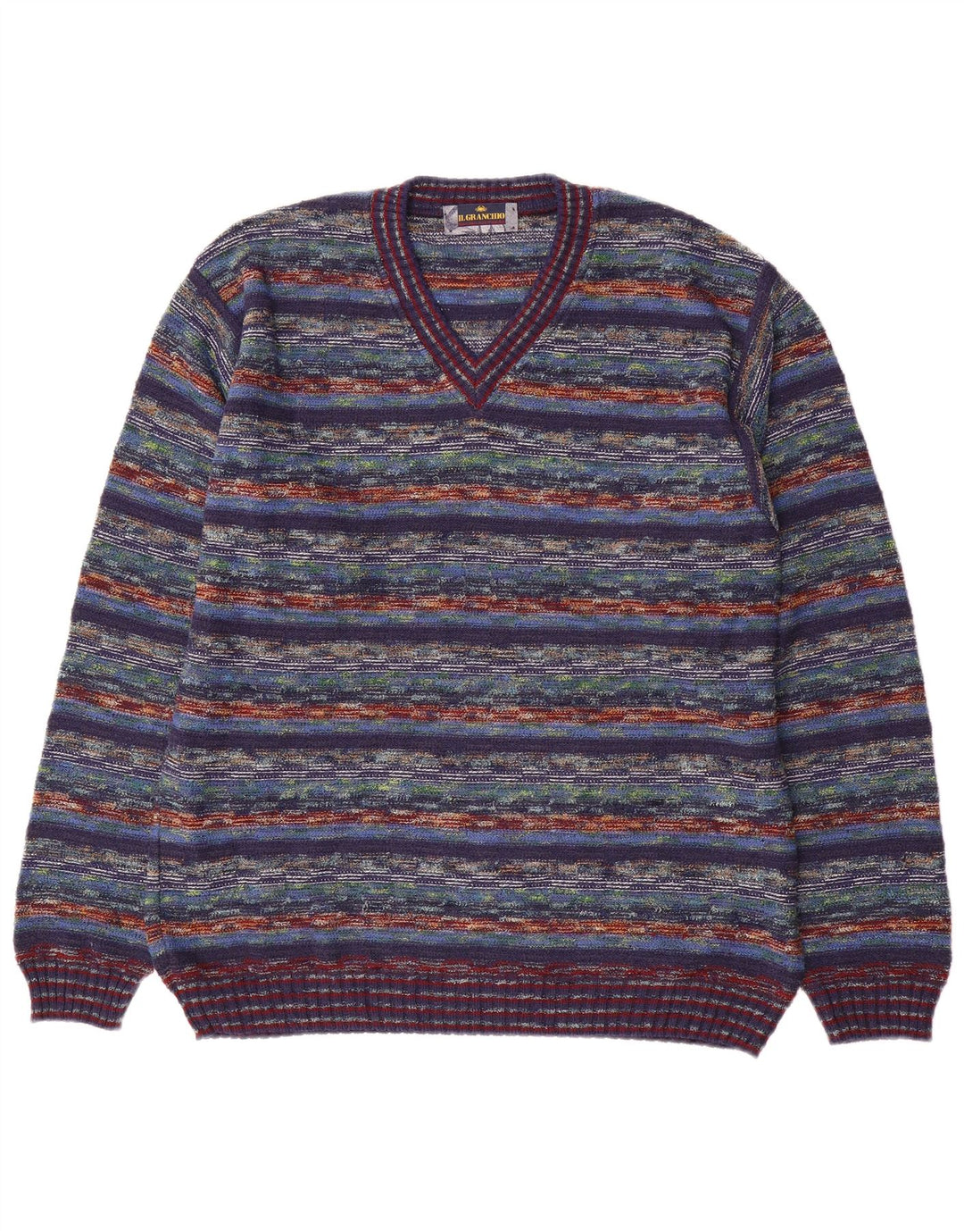 Il Granchio Pull Col V Homme Rayé Multicolore Moyen Coton