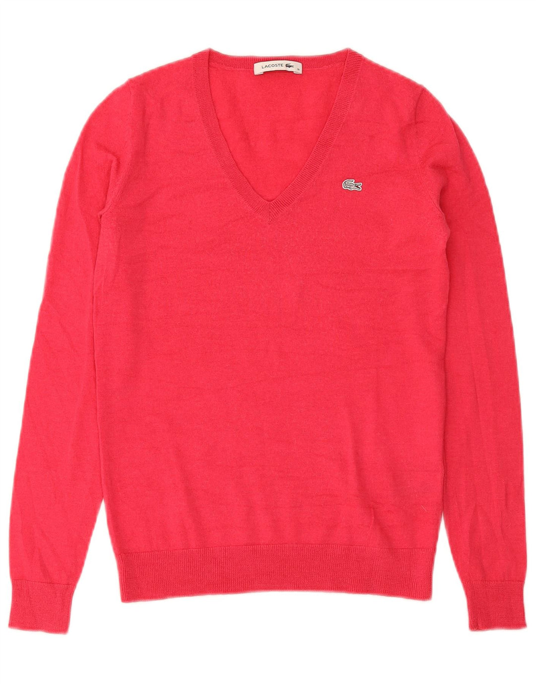 Lacoste Femme Col V Pull Pull Taille 36 Petite Laine Mérinos Rouge